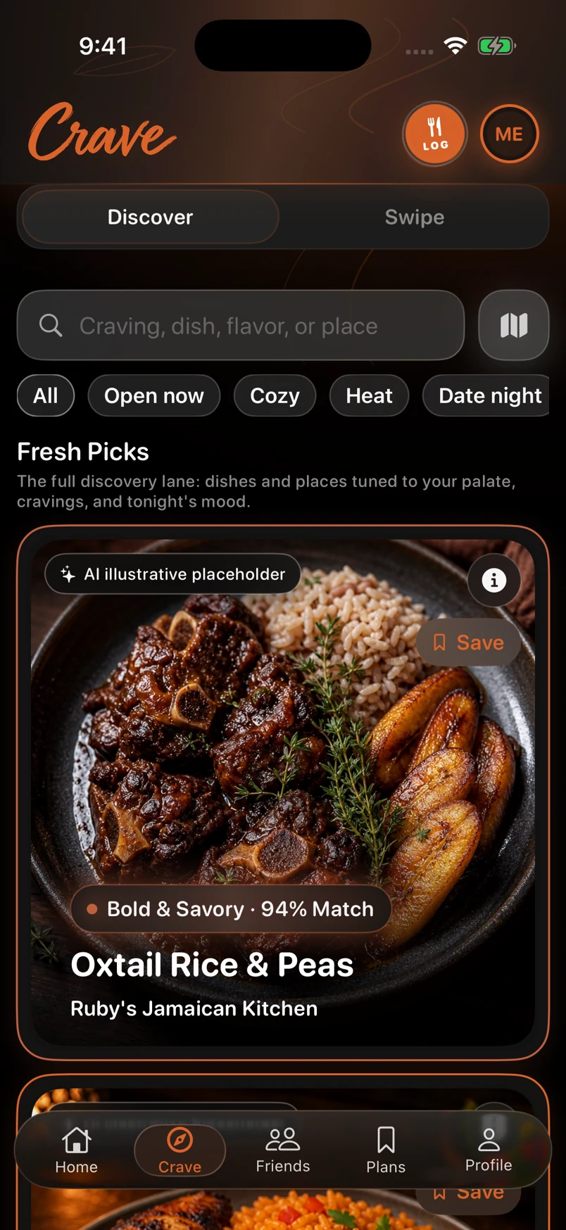 Sample content: Crave screen in Ember mode